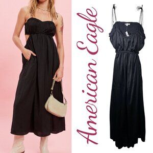 NWT AMERICAN EAGLE STRAPPY OPEN BACK MAXI DRESS MILKMAID WHIMSIGOTH BLACK, XL